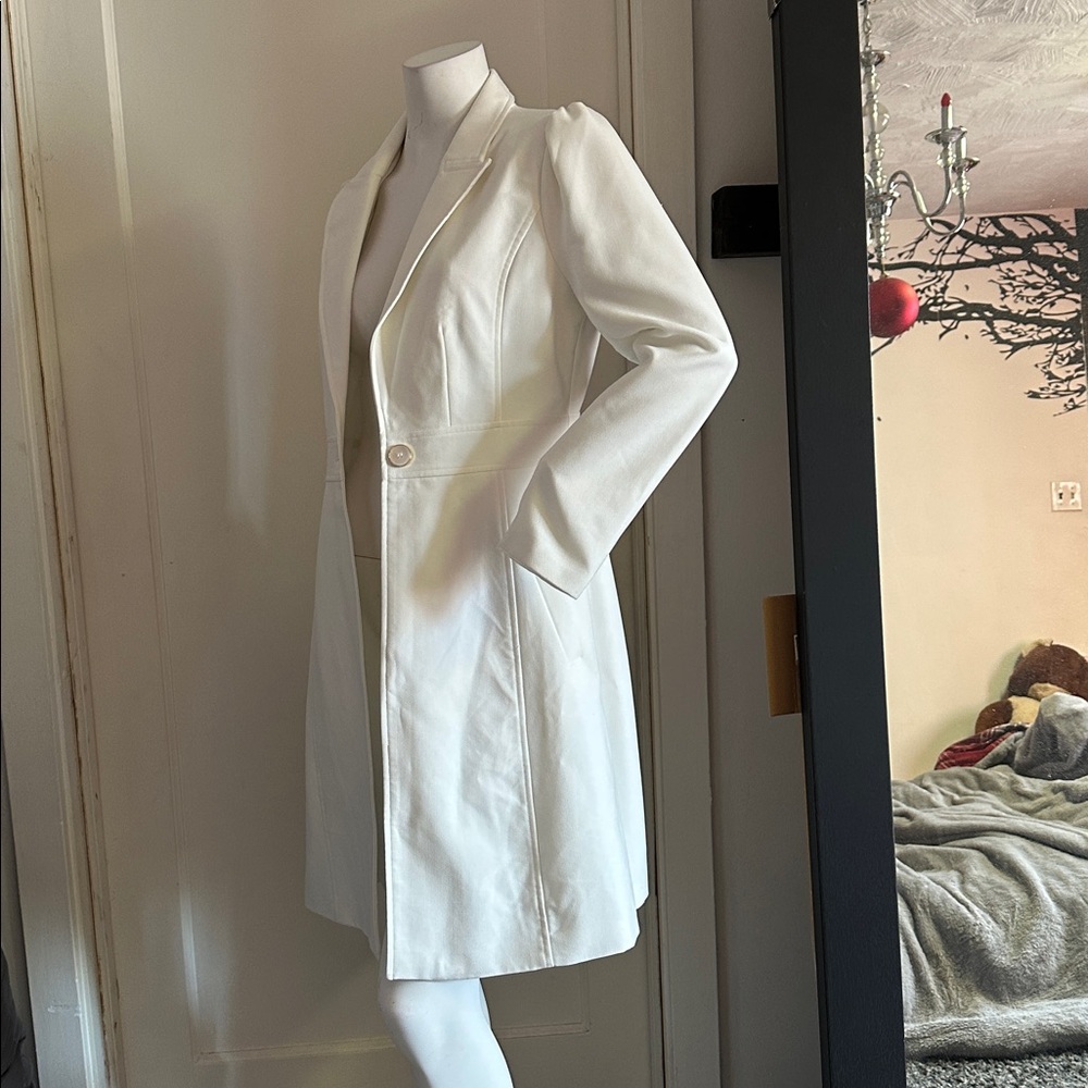 New Le Chateau White Long Coat fall autumn jacket cardigan trench blazer cover